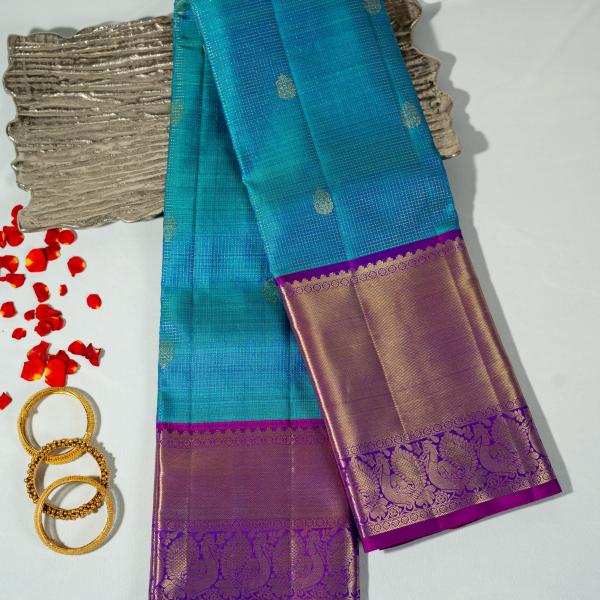 Copper Sulphate Blue Checks with Purple Border