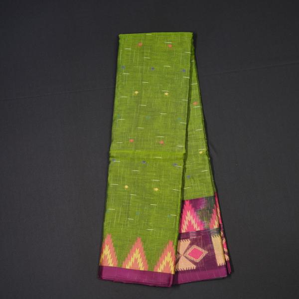Handwoven Parrot Green Cotton Saree