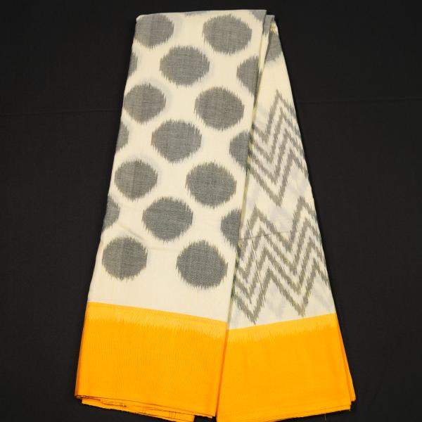 Handwoven Ikat White and Yellow Saree
