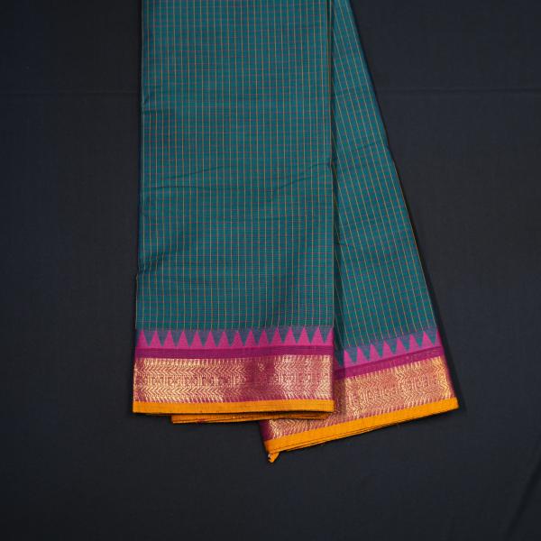 Handwoven Teal Green Cotton Saree
