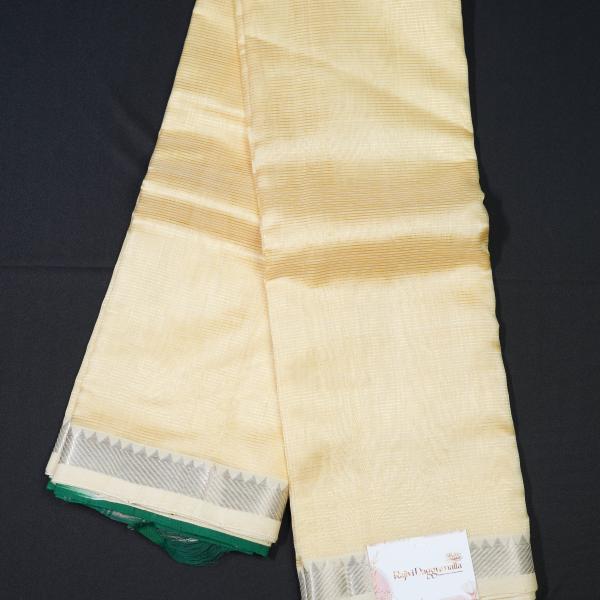 Mangalagiri Off-White and Green Saree