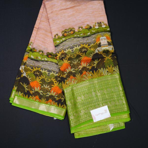 Mangalagiri Light Pink Digital Print Saree