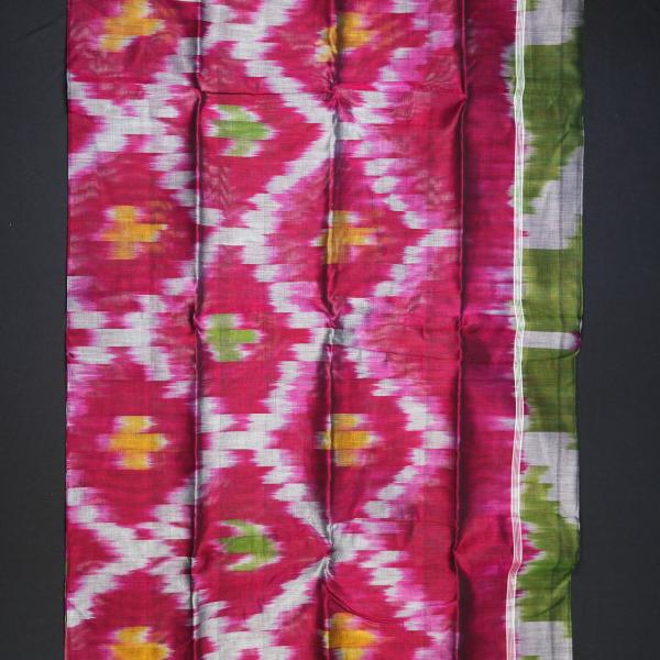 Handwoven Pink and Green  Cotton Saree