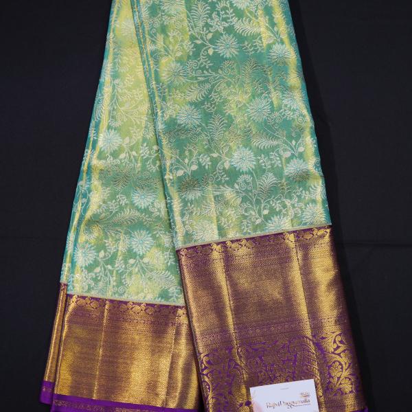 Kanchipattu Pastel Green-Gold Saree