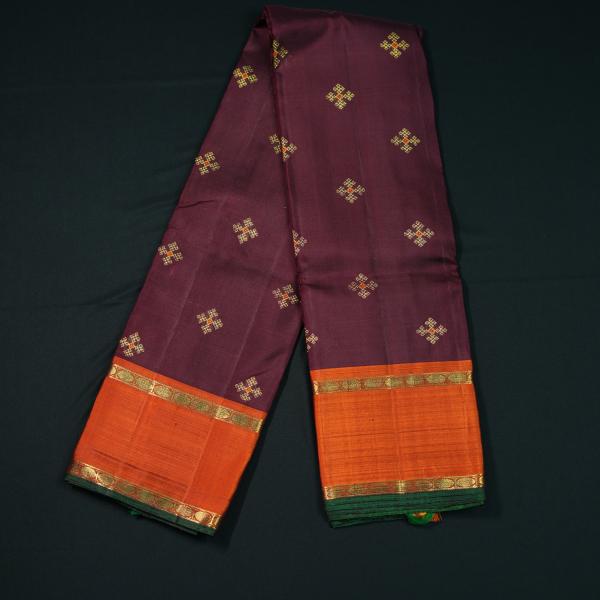 Kanchipattu Wine and Rust Saree