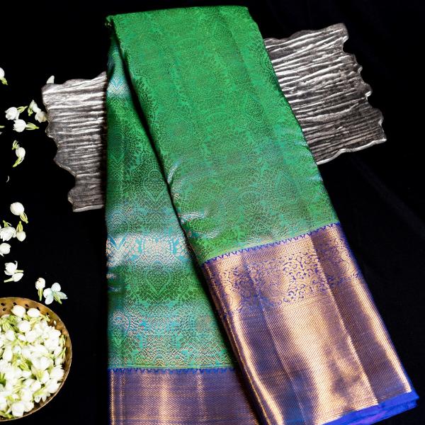 2G GOLD PEACOCK BLUE DOUBLE SHADE SAREE
