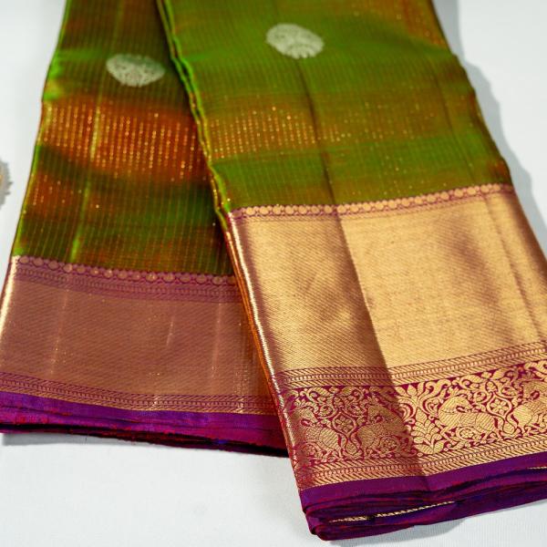 Kanchipuram Silk Mehendi Green Checks Saree