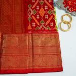TWILL IKATT SKY BLUE AND RED COLOR SAREE