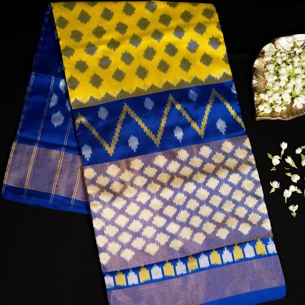 Pochampally Yellow and Blue Border Saree
