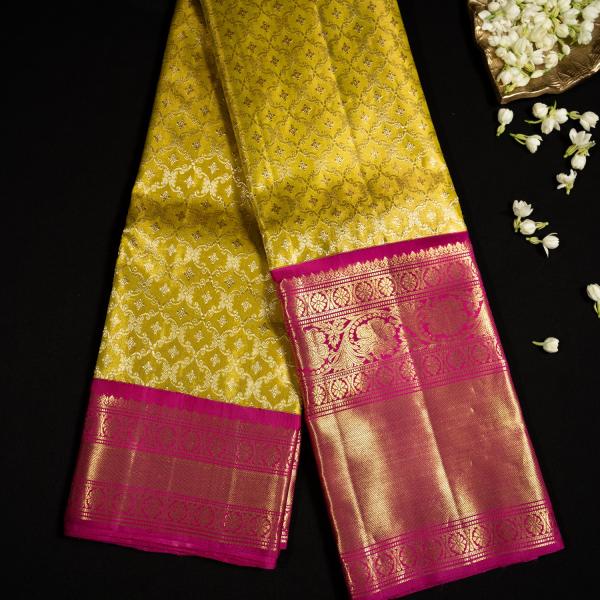 Kanchipuram Silk Brocade Yellow Saree