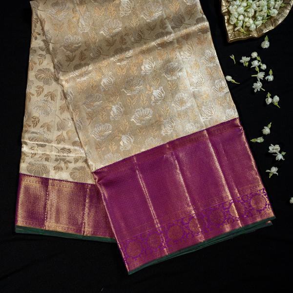 Kanchipuram Silk Off White with Purple