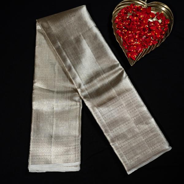 Kanchipuram Silk Silver Zari monotone tissue saree