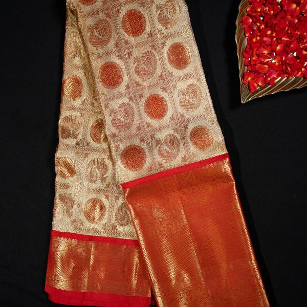 Kanchipuram Silk Gold Tissue Checks and Brocade Saree
