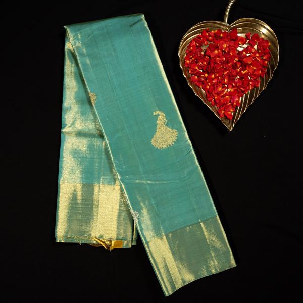 Kanchipuram Silk Sea Blue monotone tissue saree