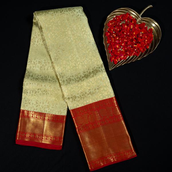 Kanchipuram Silk Light Lime Yellow Brocade Saree