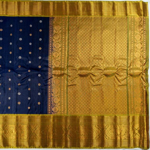 NAVY BLUE SAREE WITH GOLD BORDER GADWAL PATTU
