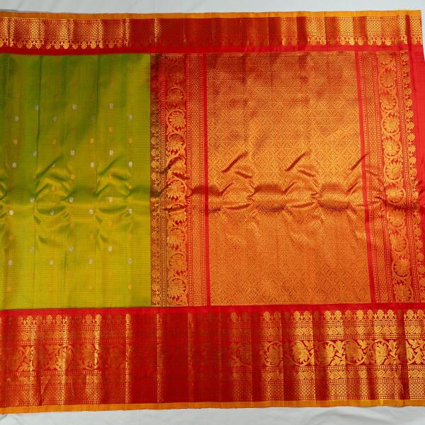 PARROT GREEN SAREE WITH RED BORDER