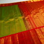 PARROT GREEN SAREE WITH RED BORDER