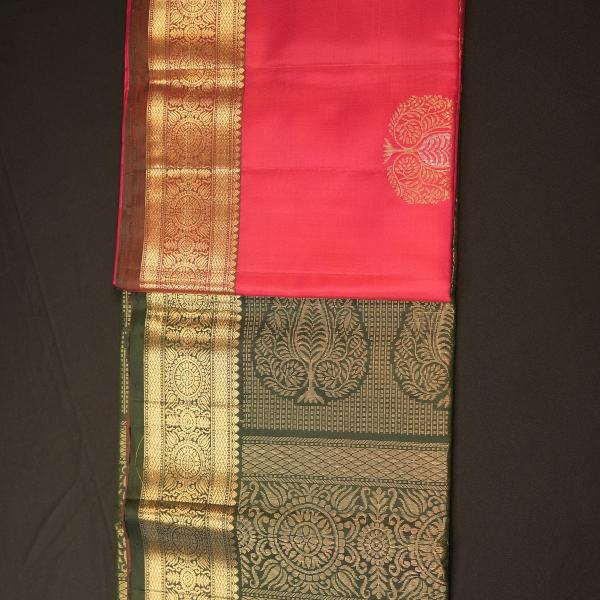 Kanchi Soft Silk Pink With Leaf Motifs Saree