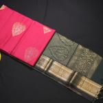 Kanchi Soft Silk Pink With Leaf Motifs Saree
