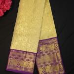 Kanchipattu silk light lime yellow brocade saree