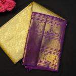 Kanchipattu silk light lime yellow brocade saree