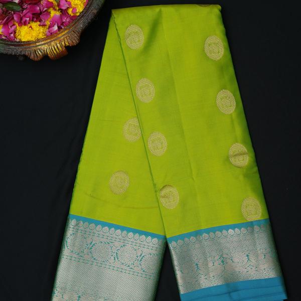 Kanchi Soft Silk Parrot Green Saree
