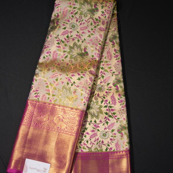 Kanchipuram Green and Pink Jaal Saree