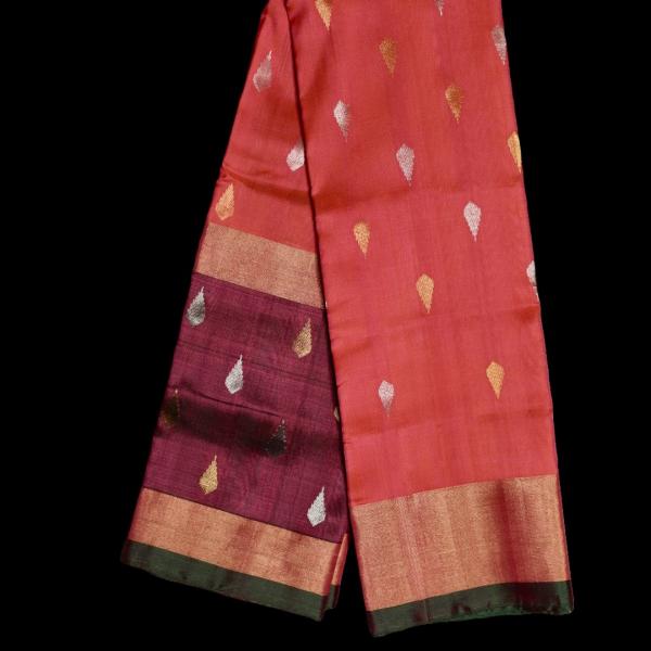 Uppada Silk Tomato Red with Wine Colour Saree