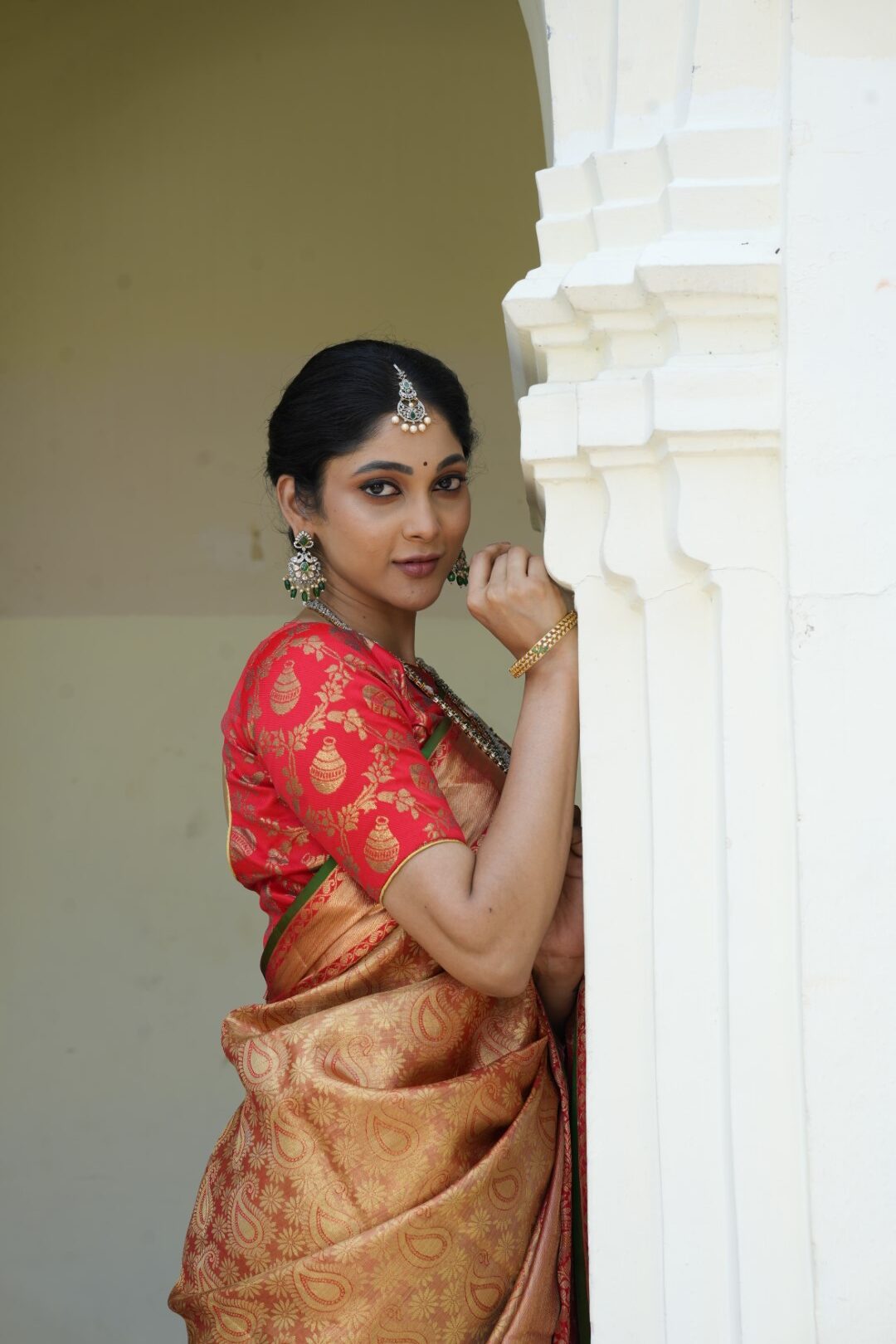 Model showcasing an elegant Indian saree from Rajivi Daggumalla